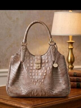 Brahmin Melbourne Crocodile Embossed Leather Hobo Bag Toasted Ombre EUC